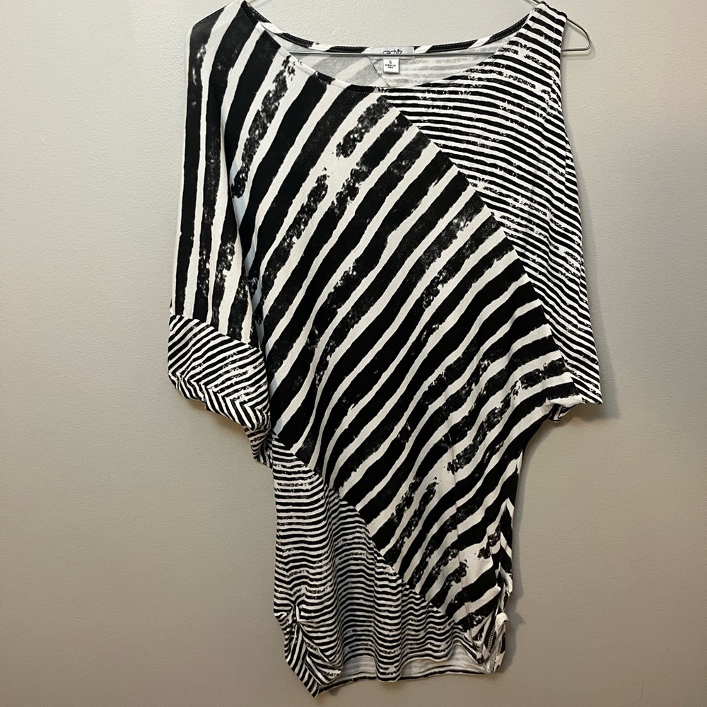 Black and White Cache Dress with Asymmetric Sleeves